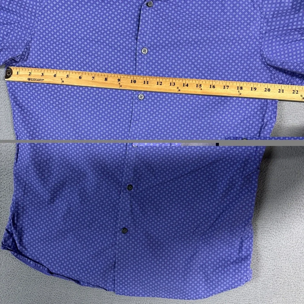 Banana Republic Shirt Mens Medium Purple Stretch Geometric Short Sleeve Button
